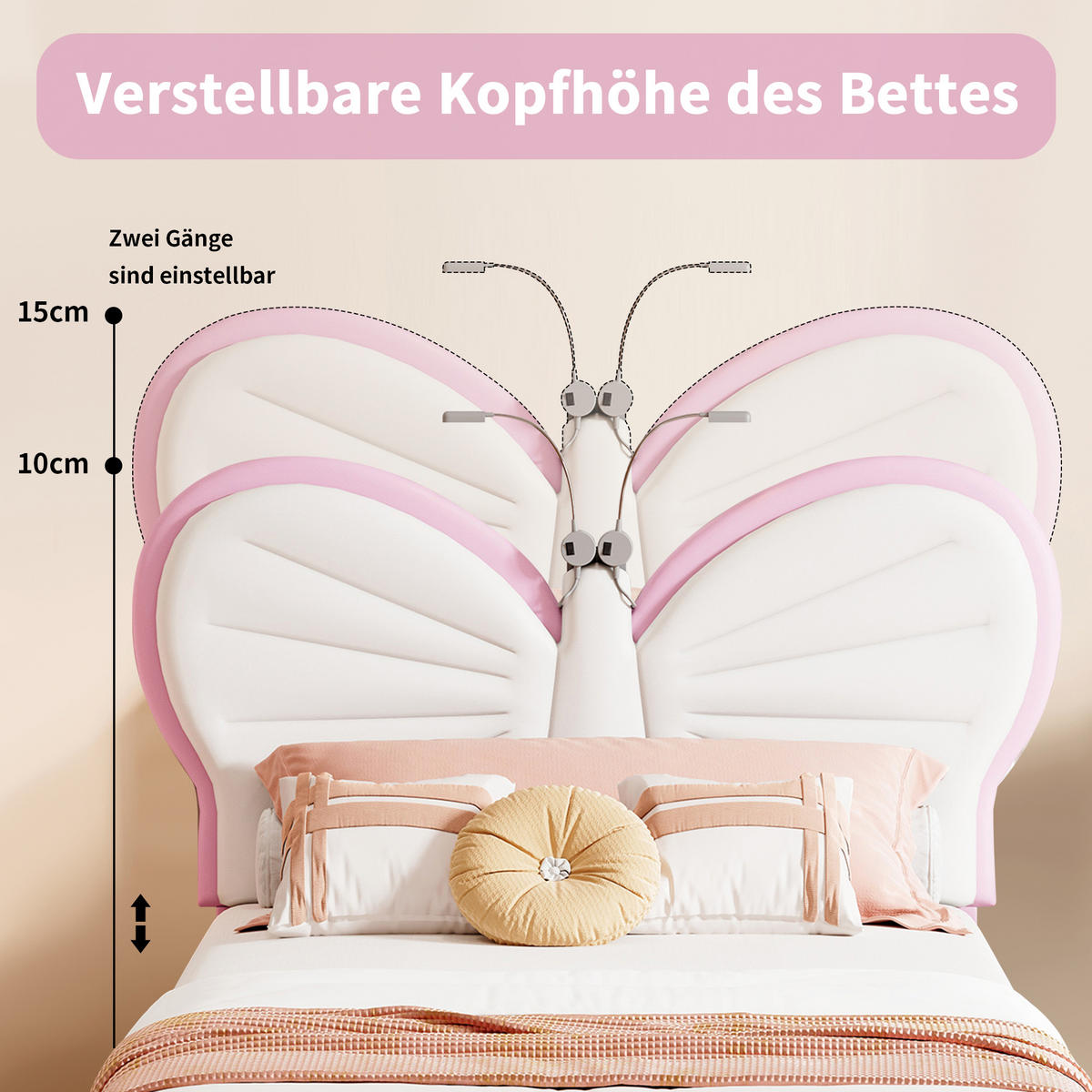 POLSTERBETT 90x200cm Rosa Mit LED-Leselampe & Verstellbarem Kopfteil - Rosa, Holz (90/200cm)