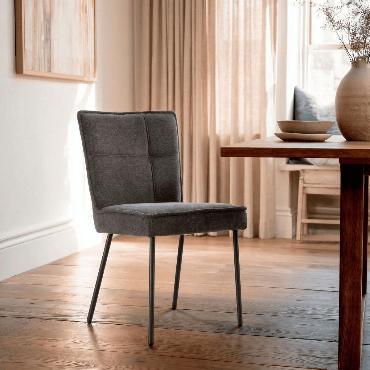 ESSZIMMERSTÜHLE STOFF 2er set 60/50,5/60 cm - Dunkelgrau, Textil (60/50.5/53.5cm) - Calicosy