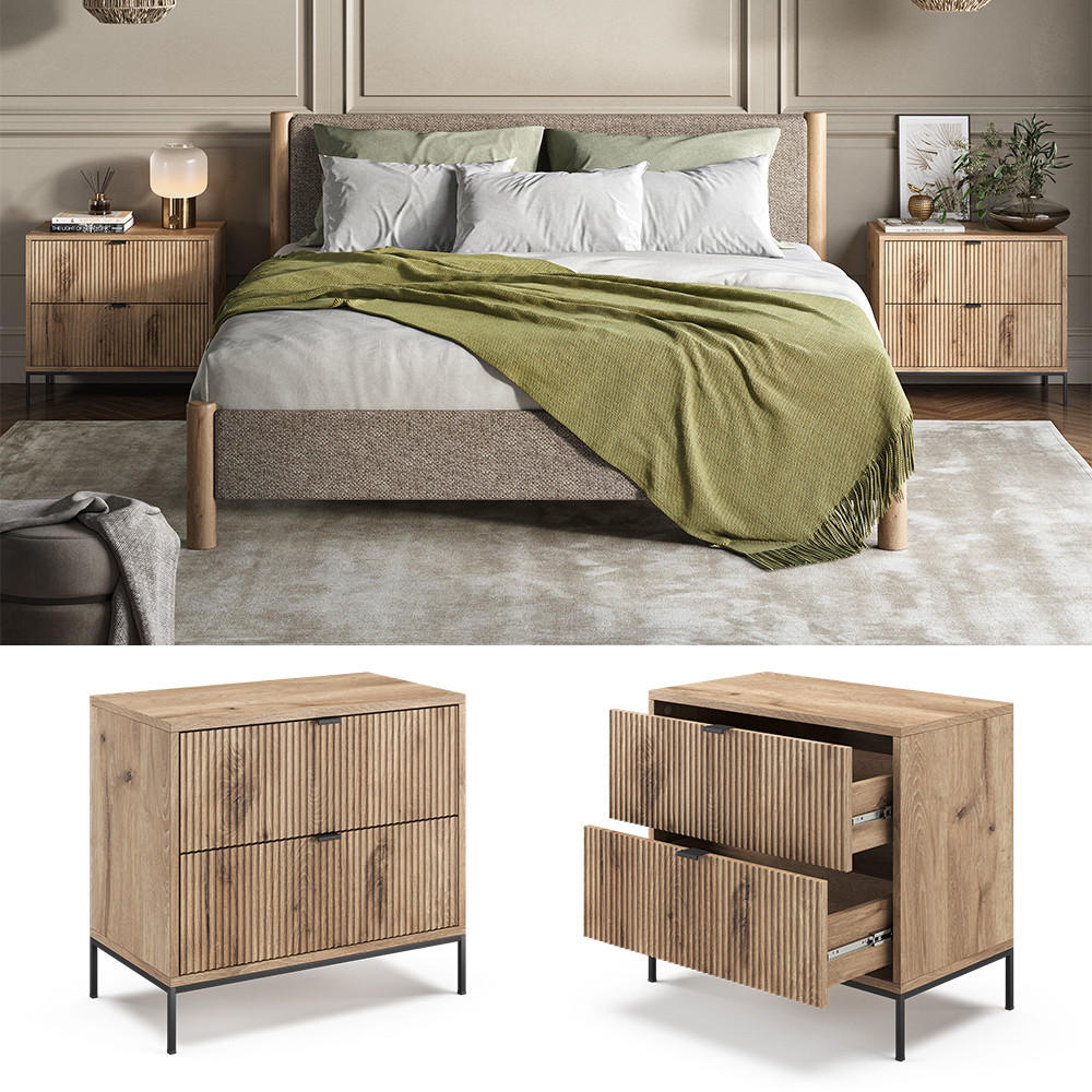 NACHTTISCHE Eliza Viking Oak 2er Set - Eiche Wotan, Holzwerkstoff (66/60/36cm) - Vicco