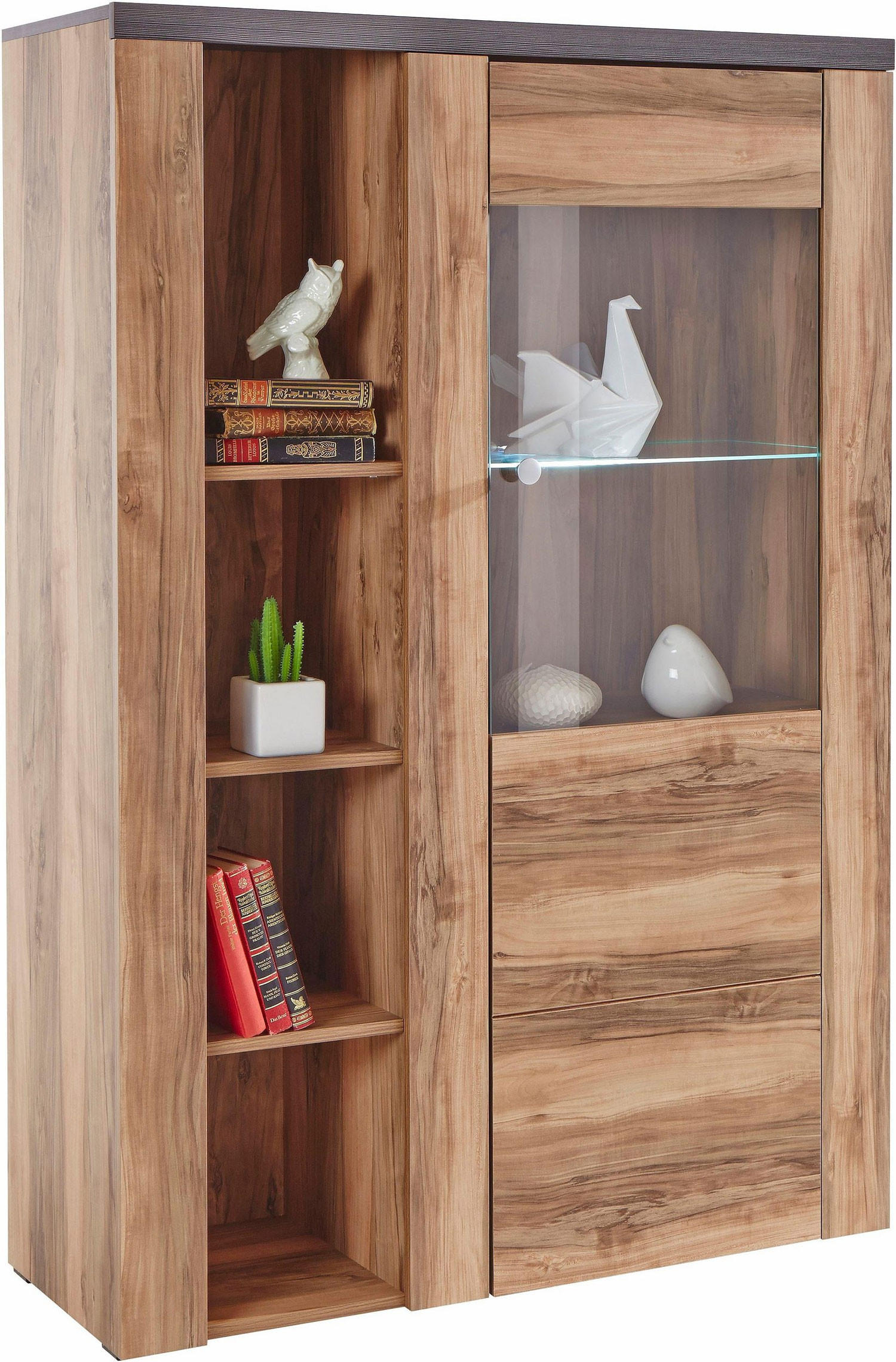 VITRINE Larona Satin Nussbaumfarben / Darkwood 100 / 37 /145cm - Dunkelbraun/Braun, Holz/Holzwerkstoff (100/145/37cm) - Feldmann-Wohnen