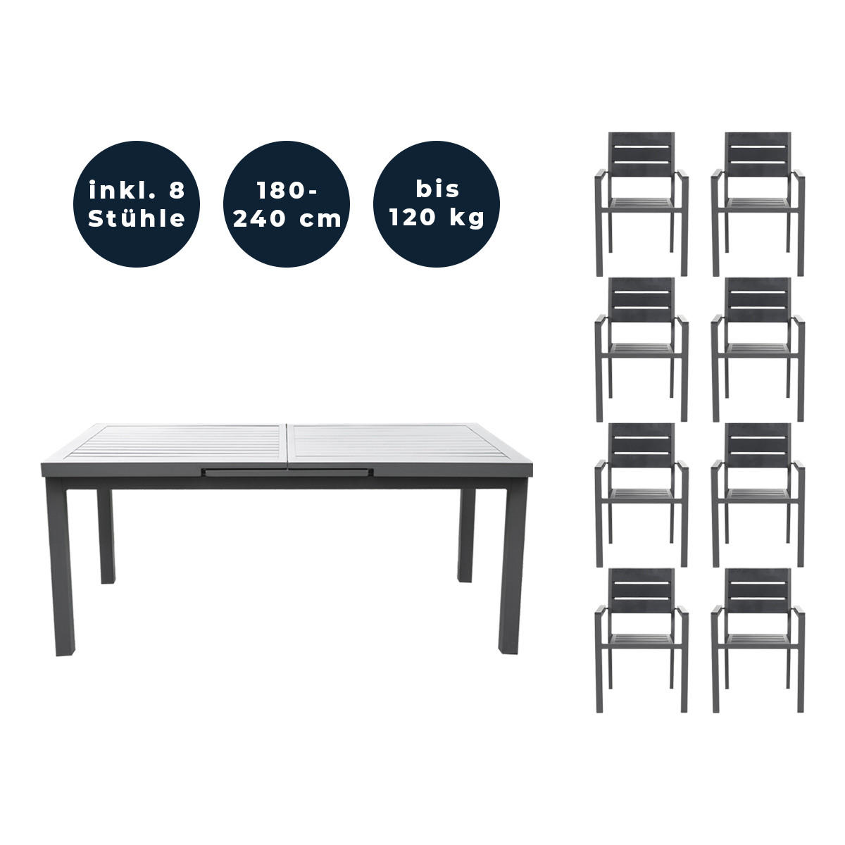 SITZGRUPPE CALIDO MADERA - 9 tlg. - Anthrazit, Metall - Home Deluxe