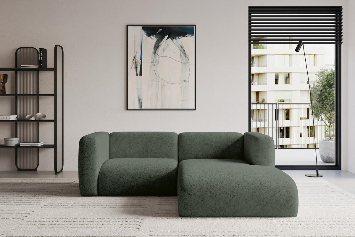 ECKSOFA Ottomane Rechts MIRA-L1 227x179x89 Grün Velours - Schwarz/Grün, Holzwerkstoff/Kunststoff (227/179cm) - ALTDECOR