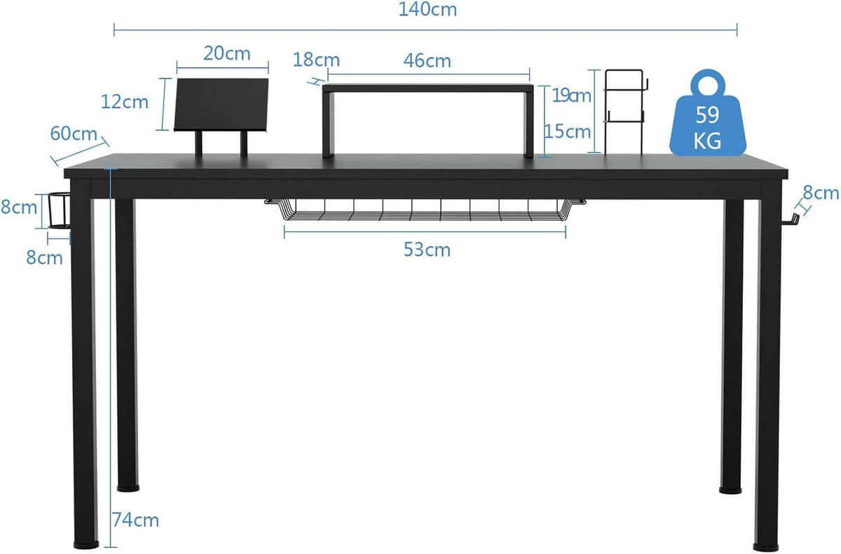 DATORBORD Svart - Svart, Träbaserade material (60/155/90cm) - COSTWAY