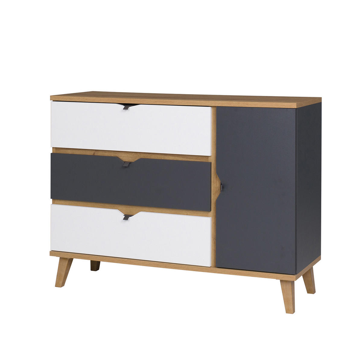 SIDEBOARD Aster 120/90/40 mit drei Schubladen - Eichefarben/Graphitfarben, Holzwerkstoff/Kunststoff (120/90/40cm) - Ravio