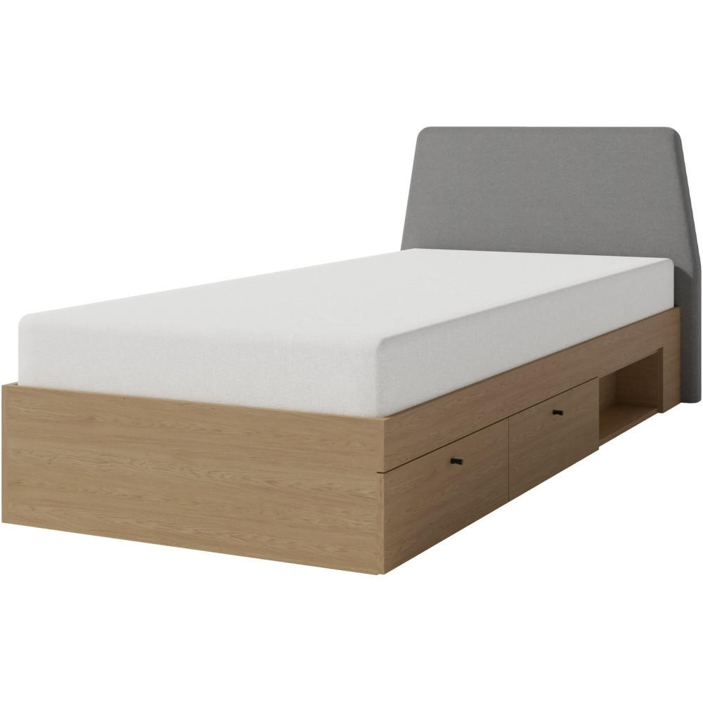 JUGENDBETT Alex mit 2 Schubladen, 90x200 cm, Eukalyptus - Eukalyptusholzfarben/Schwarz, Holzwerkstoff (90/200cm) - Beautysofa