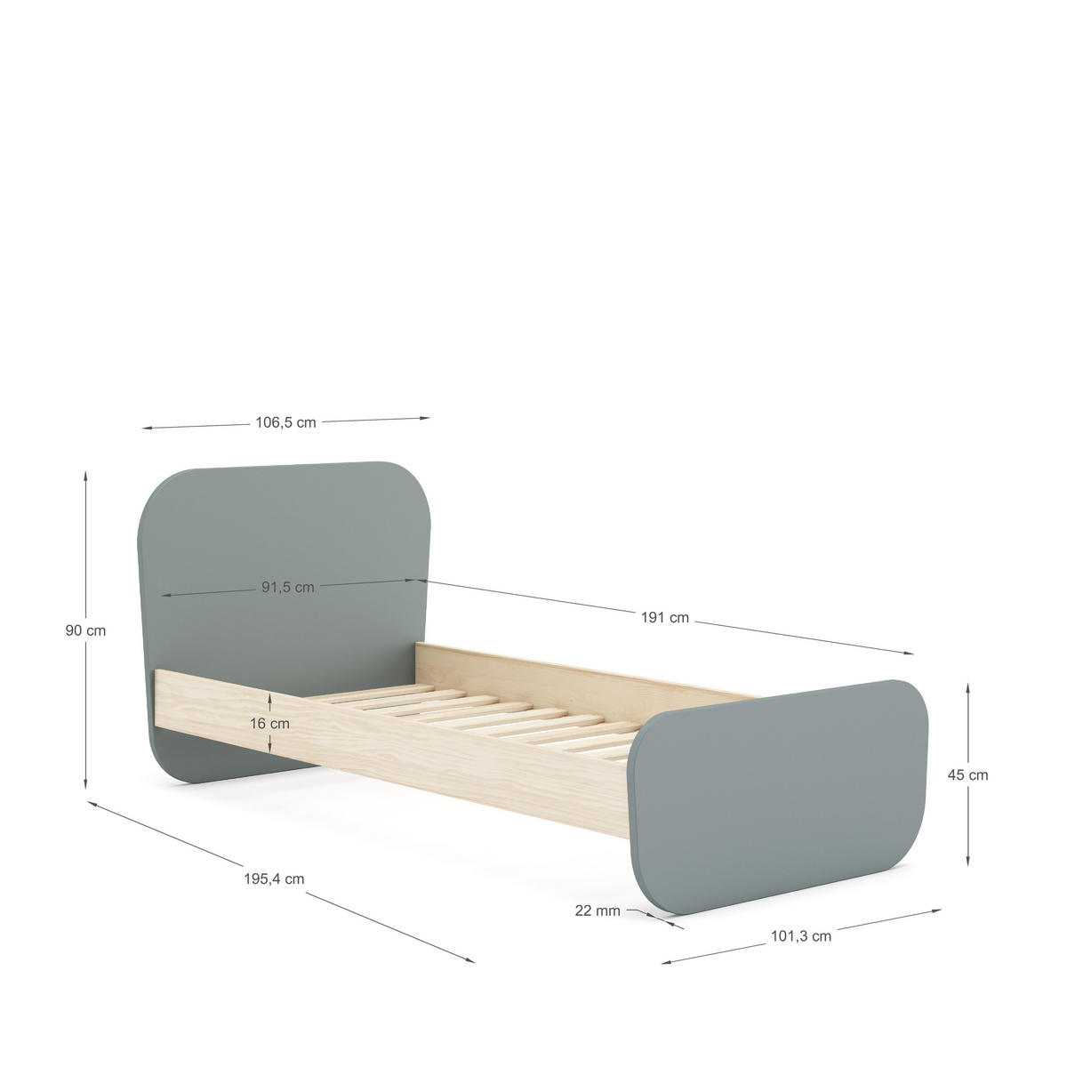 BETT Esteban Grün 195.4/106.5/90 cm - Grün, Holz (190/90cm) - Calicosy