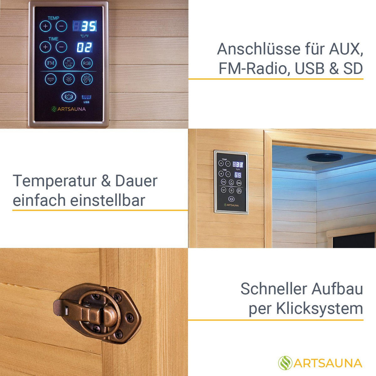 INFRAROTKABINE Oslo mit Triplex-Heizsystem & Hemlockholz - Naturfarben, Holz (120/190/100cm) - Artsauna