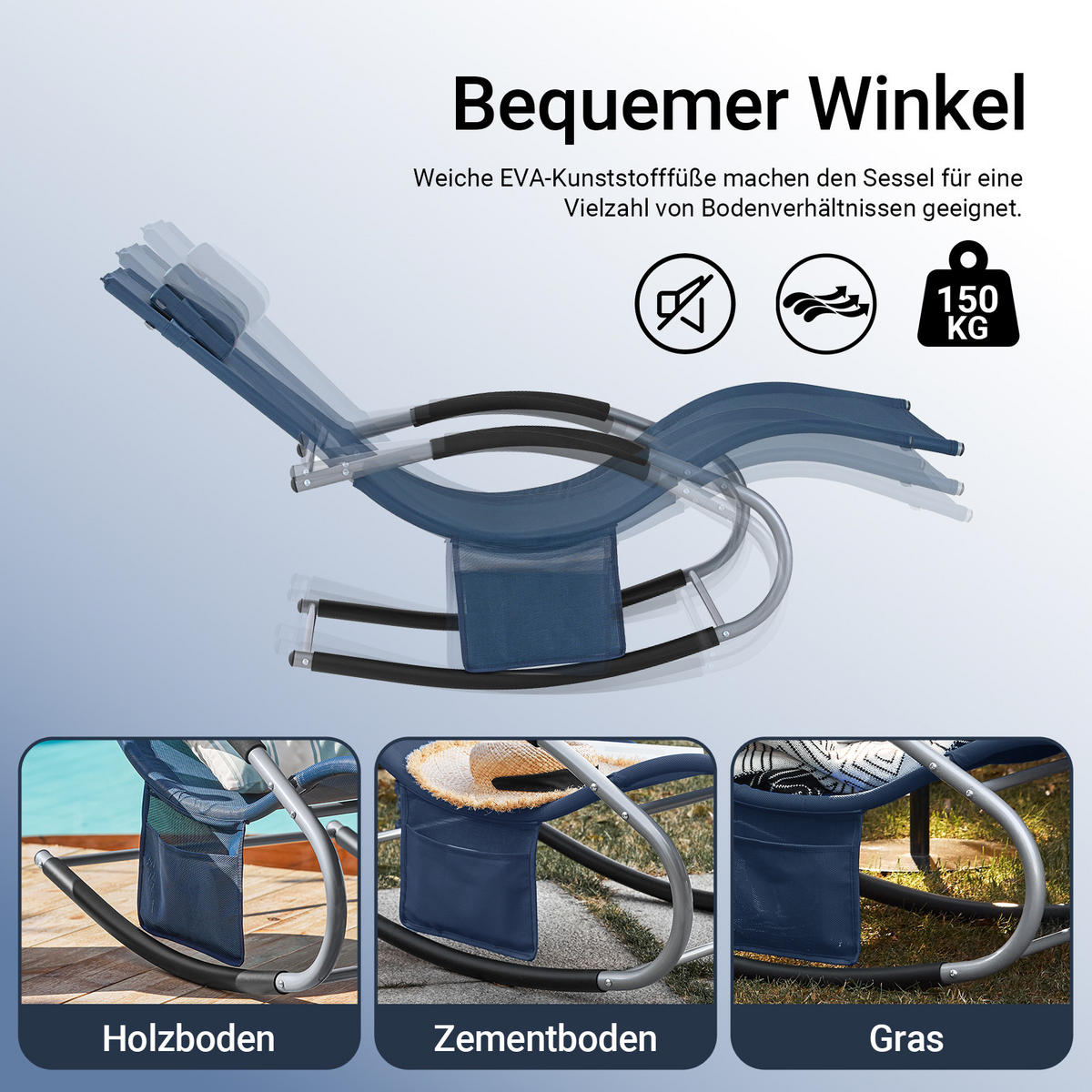 SONNENLIEGE Denimblue - Dunkelblau, Metall (63/83/150cm) - SoBuy