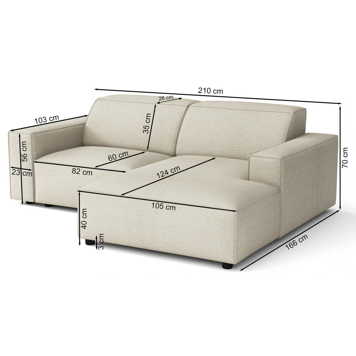ROHOVÁ POHOVKA Sellmo 210 cm - černá/krémová, textil/plast (210/166cm) - Selsey