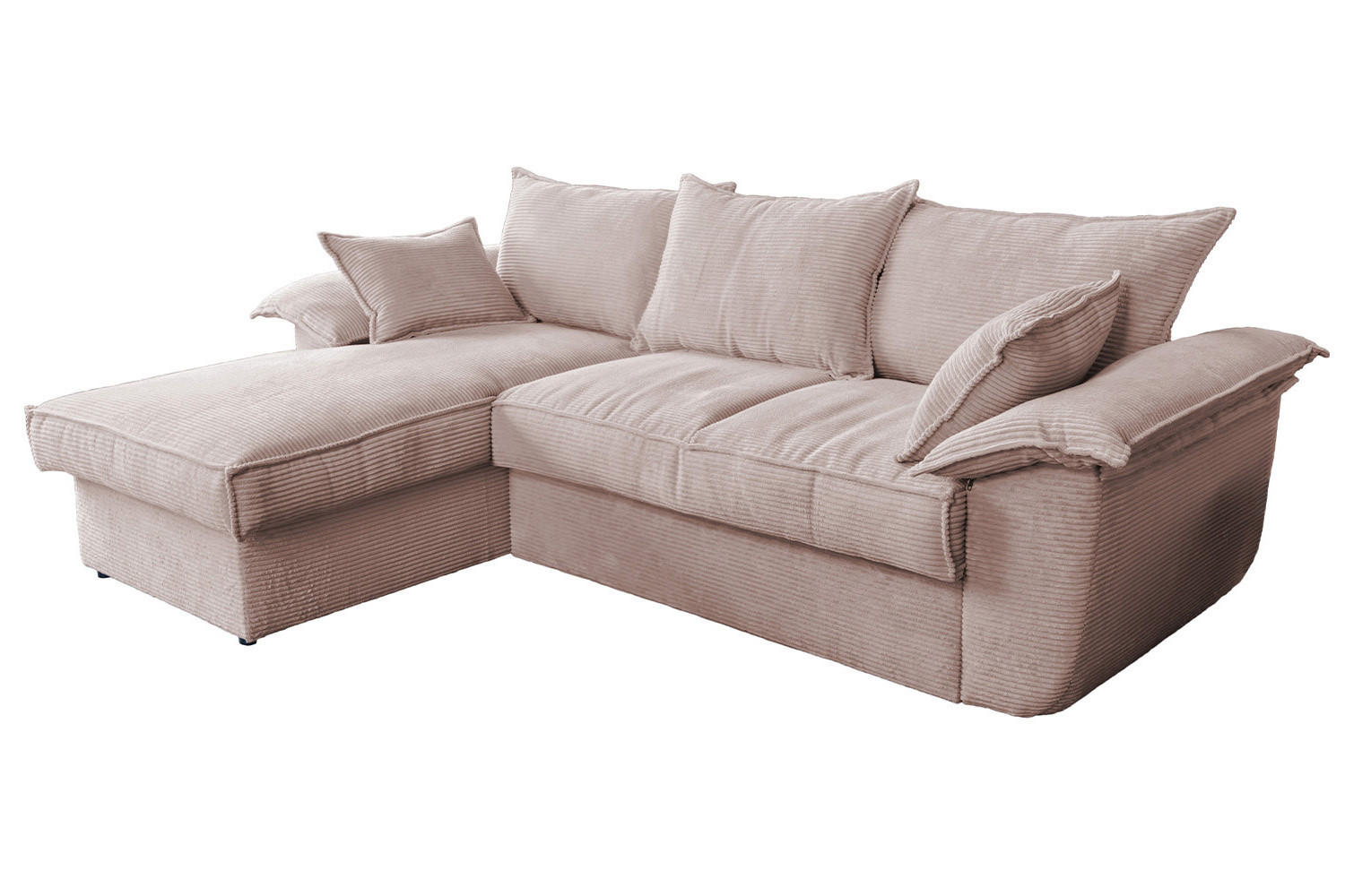 ECKSOFA DAMETO Pink Cord - Pink/Schwarz, Kunststoff/Textil (266/174cm) - KAWOLA