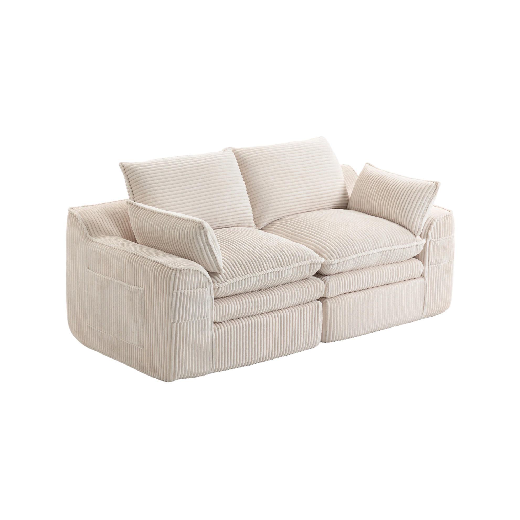 2-SITZER Sofa 191/94/85 cm mit Seitentaschen, Kissen und Federkern, Cordbezug, Beige - Beige, Textil (191/85/94cm) - Redom