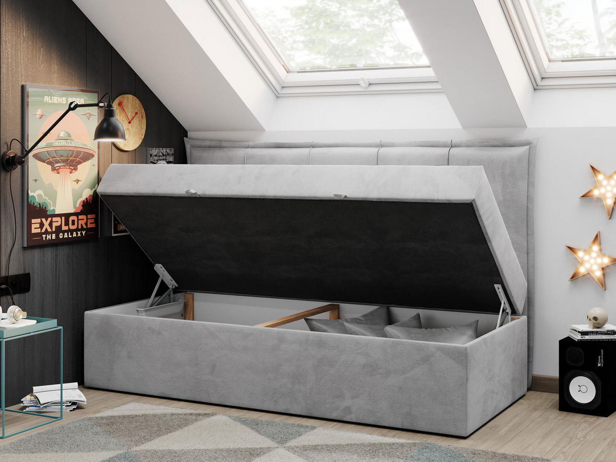 BOXBETT BANCO 90/200 Hellgrau Velvet hydrophob - H3 - Hellgrau, Holz/Textil (90/200cm) - MKS