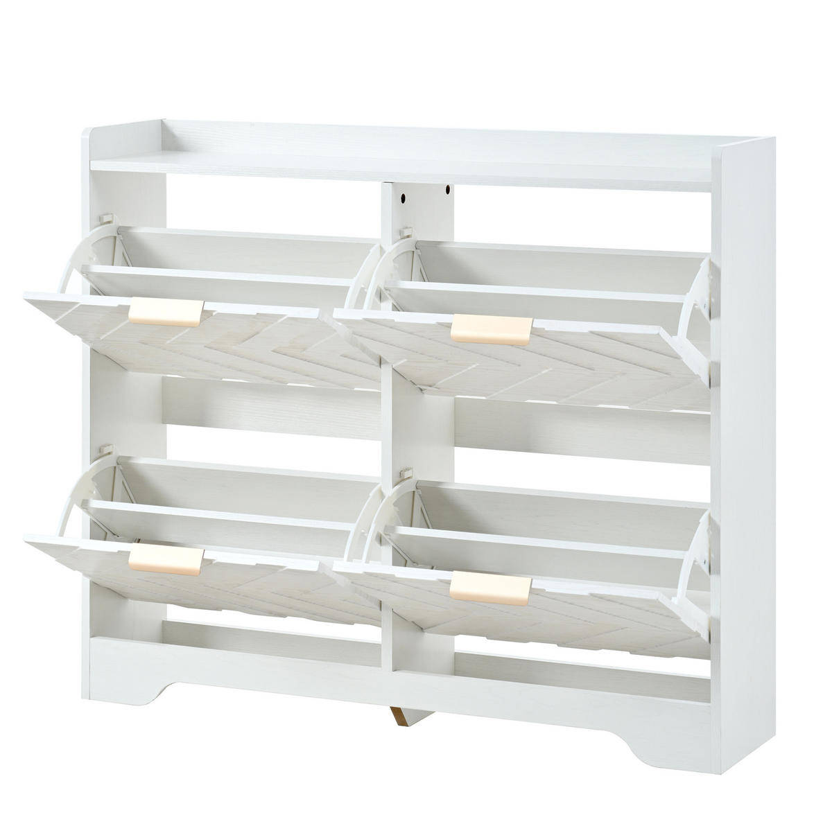 SCHUHSCHRANK 105/24/90 cm aus MDF mit 4 Klappfächern und Ablagefläche, 3D-Strukturfront, Weiß - Weiß, Holzwerkstoff (105/90/24cm) - Redom