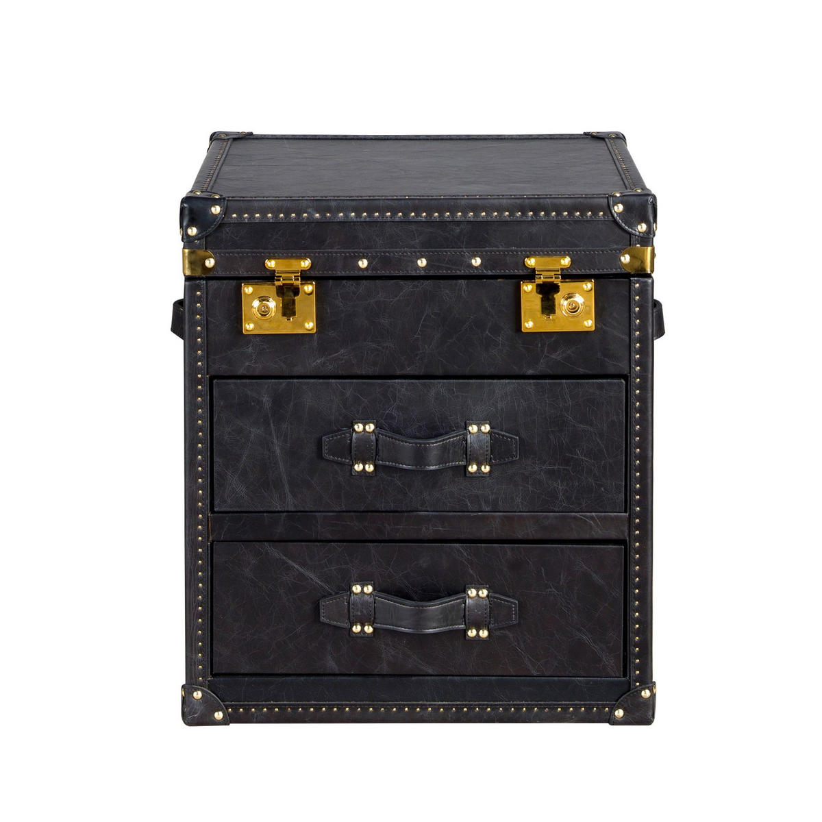 BEISTELLTISCH Rechteckig Schwarz Gold 55/50/62 cm - Schwarz, Leder (50/55/62cm) - ANGEL CERDA