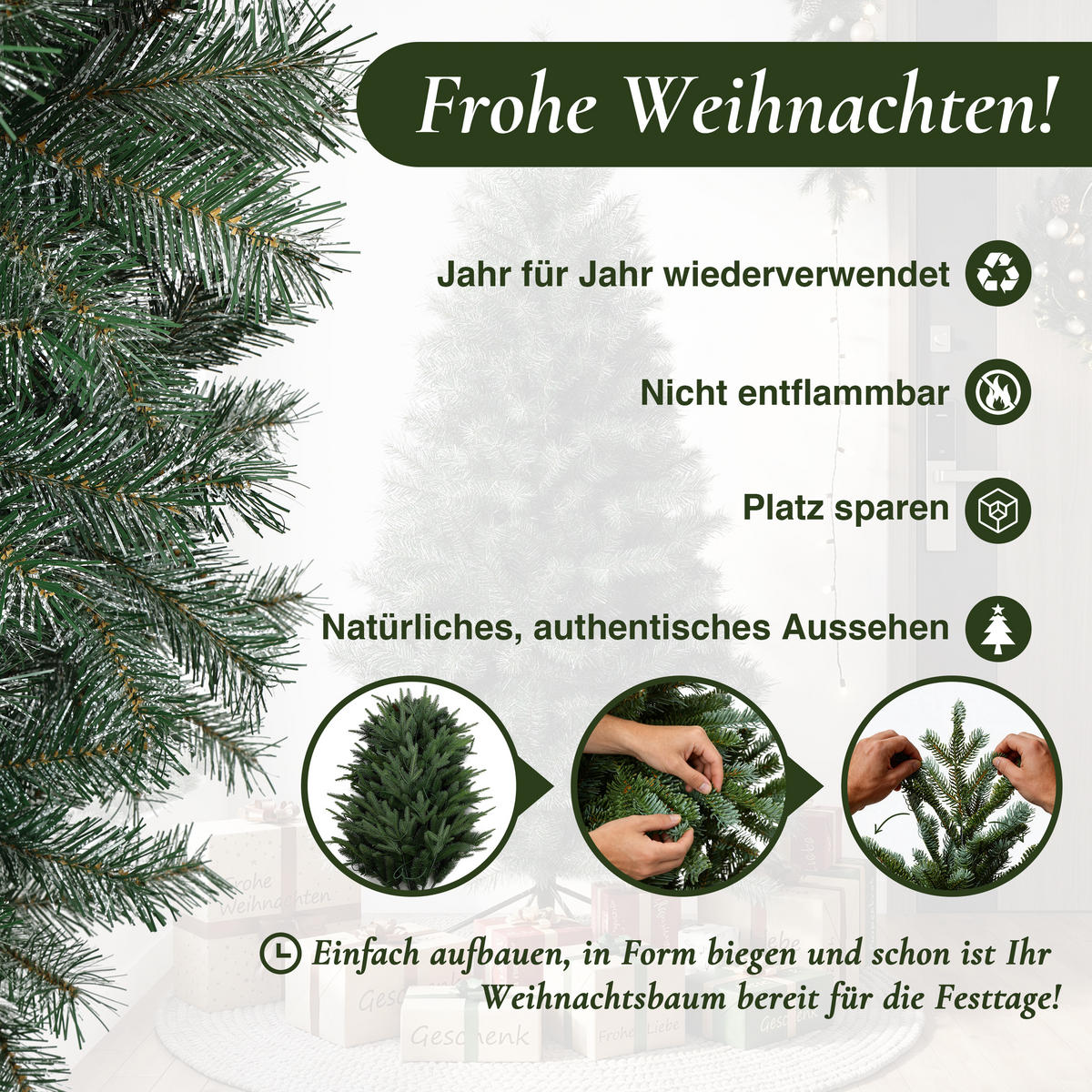 KÜNSTLICHER Weihnachtsbaum 185 cm, Grün mit weißen Akzenten - Grün, Kunststoff (185cm) - Hometopia