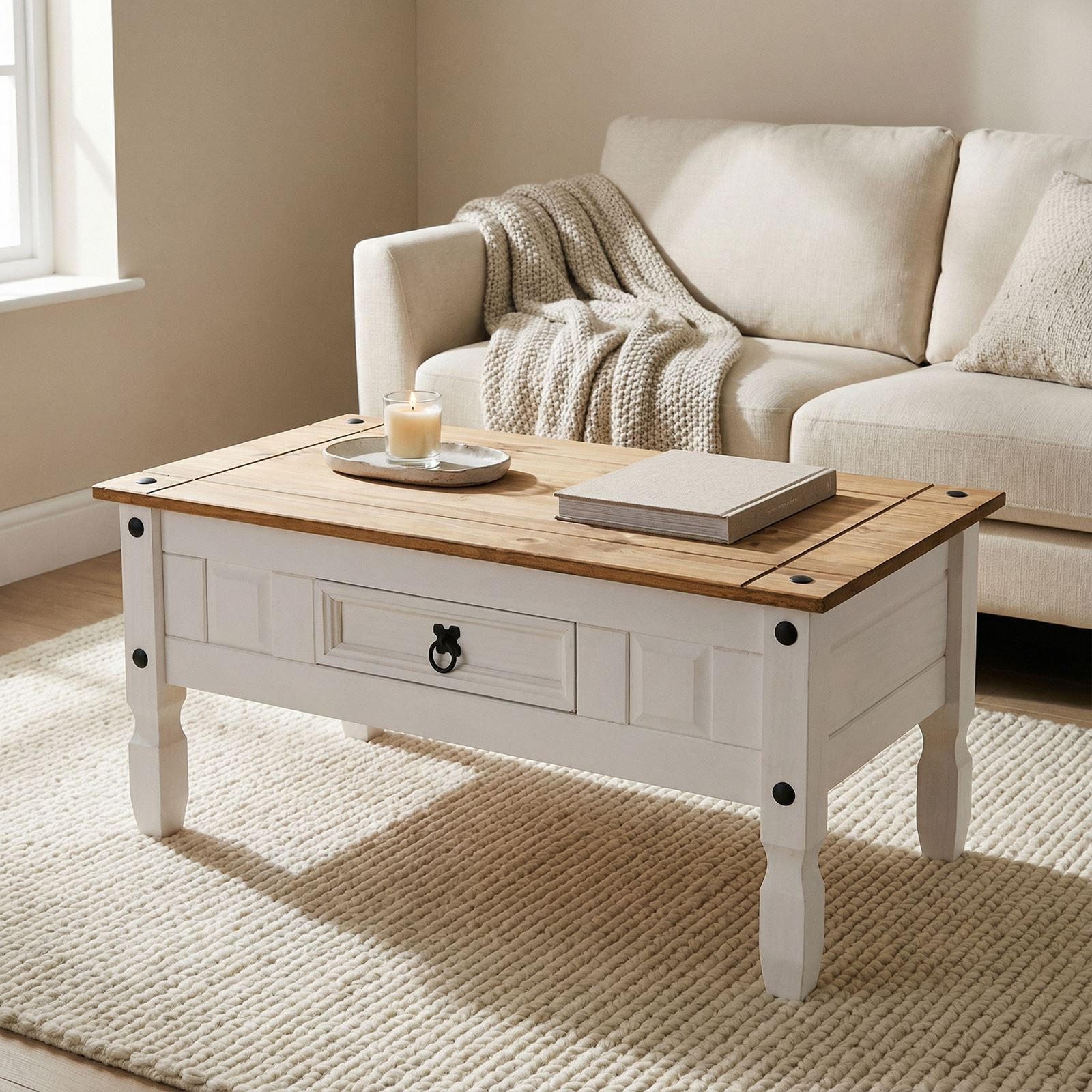 COUCHTISCH CAMPO - Weiß/Braun, Holz (50/95/45cm) - CARO-Möbel