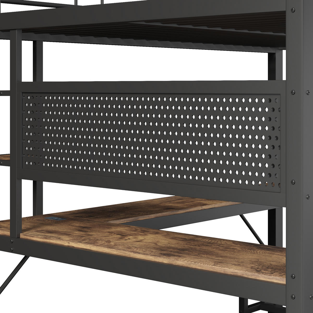 HOCHBETT 160/200 cm mit Schreibtisch und LED, DE-41983, in Schwarz - Schwarz, Metall (160/200cm) - ComfortXL