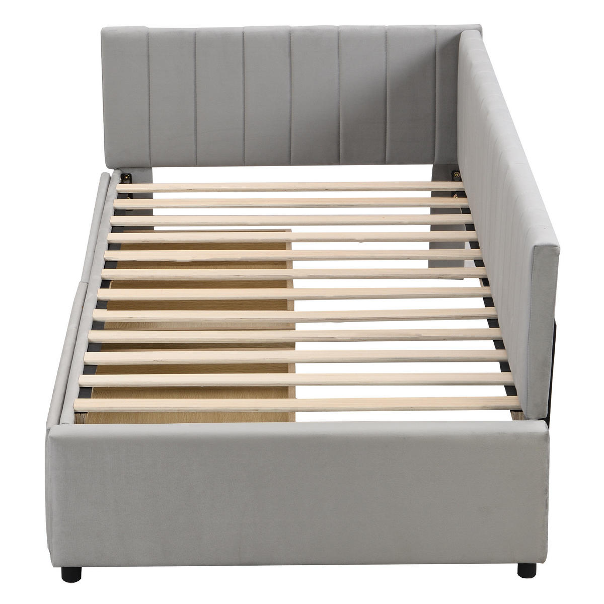 TAGESBETT 90/200 cm mit 2 Stauraumschubladen, Lattenrost und Samtbezug, Grau - Grau, Leder (90/200cm) - Redom
