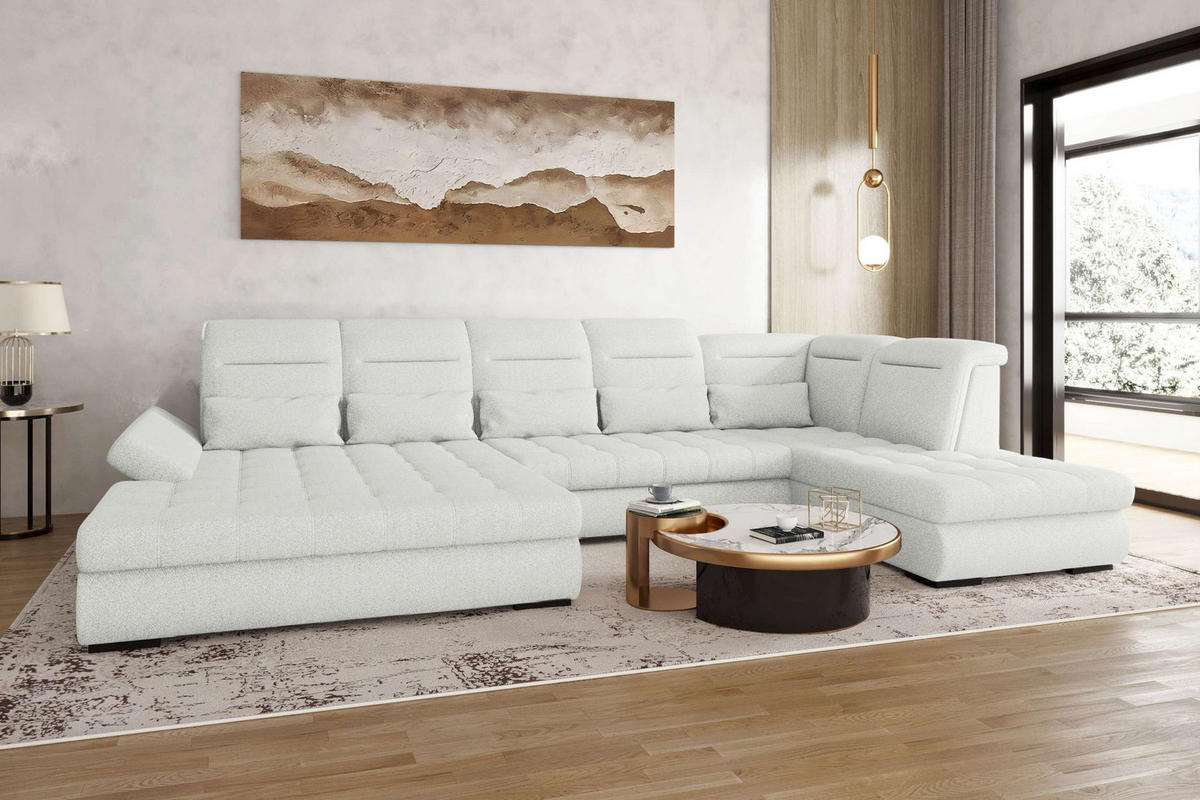 WOHNLANDSCHAFT Toscana Strukturstoff inkl. Schlaffunktion - Creme, Textil (208/87/358cm) - 99rooms