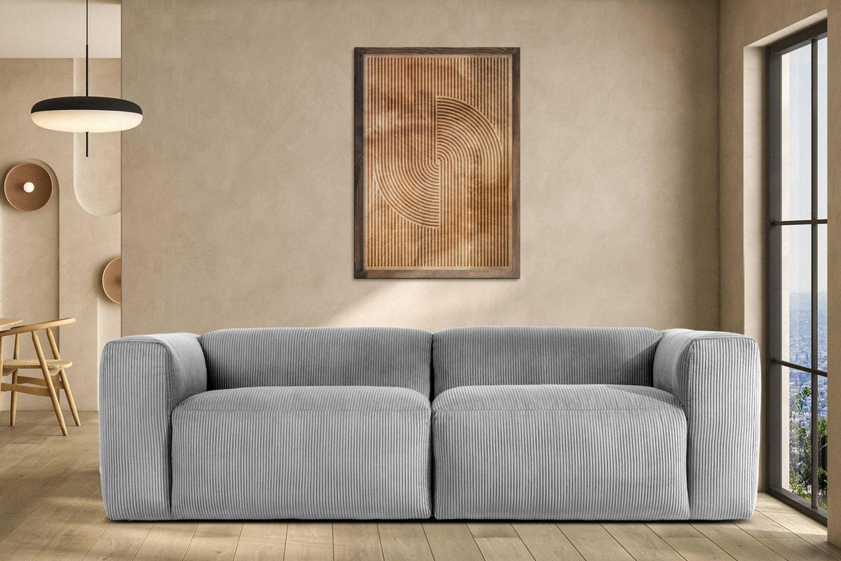2,5-SITZER-MODULSOFA BUFFO mit extrem weicher und bequemer Sitzfläche, Kordstoff, hellgrau - Hellgrau, Textil (250/73/96cm) - KONSIMO®