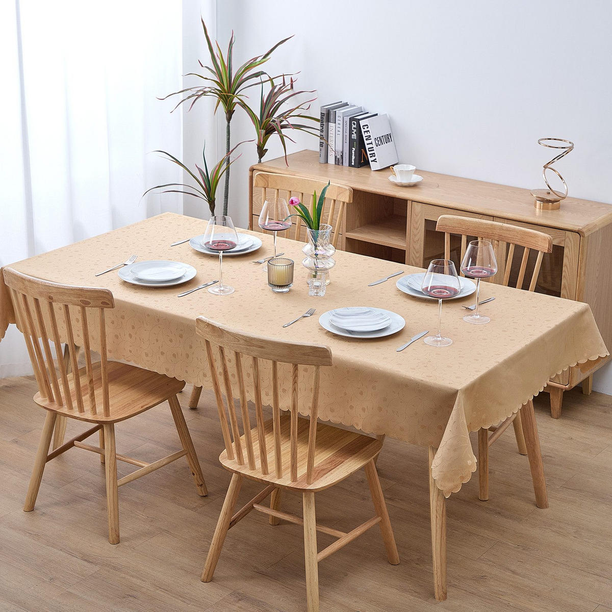 TISCHDECKE Abwaschbar Ornamente Rechteckig 130 x 220 cm Tischtuch Tafeldecke Kratzfest aus Polyester, Beige - Beige, Textil (130/220cm)