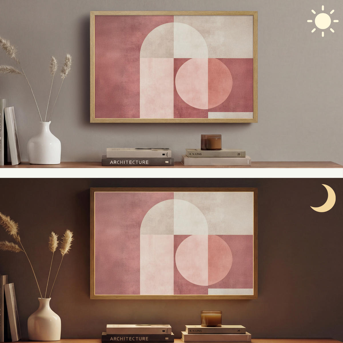 NÁSTĚNNÁ LAMPA S AKUMULÁTOREM Postavy - Abstraktní - Růžová 60x40 cm - starorůžová, kompozitní dřevo (60/40/8cm) - OnlyWow