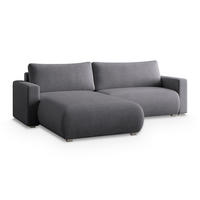 ECKSOFA TURIN P Grau Kordstoff mit Schlaffunktion - Grau, Holz (265/183cm) - MASSENO