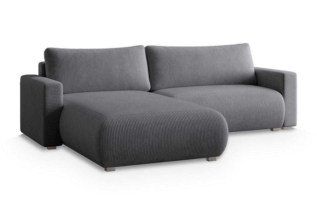 ECKSOFA TURIN P Grau Kordstoff mit Schlaffunktion - Grau, Holz (265/183cm) - MASSENO