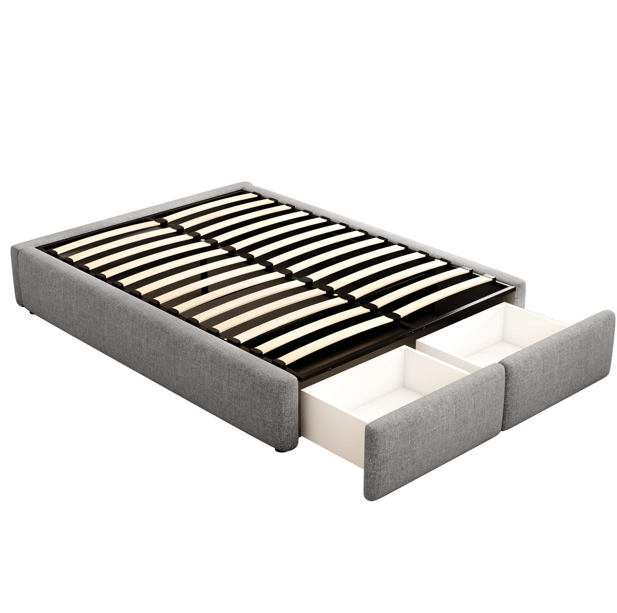 BETT mit Stauraum und 2 Schubladen 140x200 cm Grau - Grau, Metall (140/200cm) - Meubliv