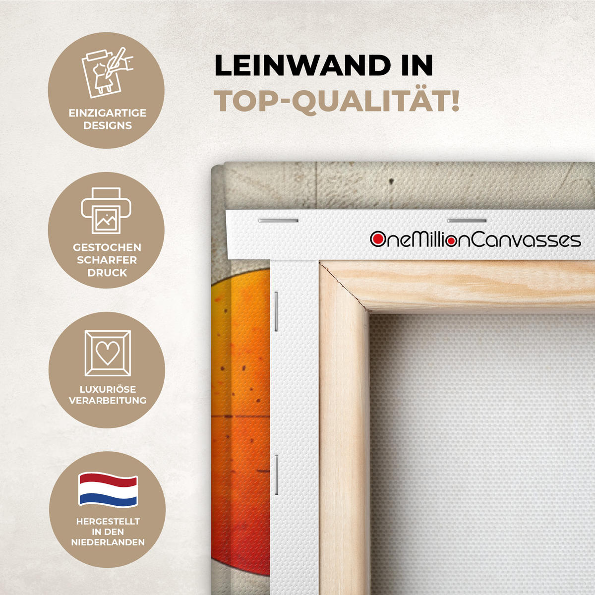 LEINWANDBILD - Vintage - Moderne Kunst - Orange - Geometrische Formen - 90x90 - Gemälde - Multicolor, Textil (90/90cm) - MuchoWow