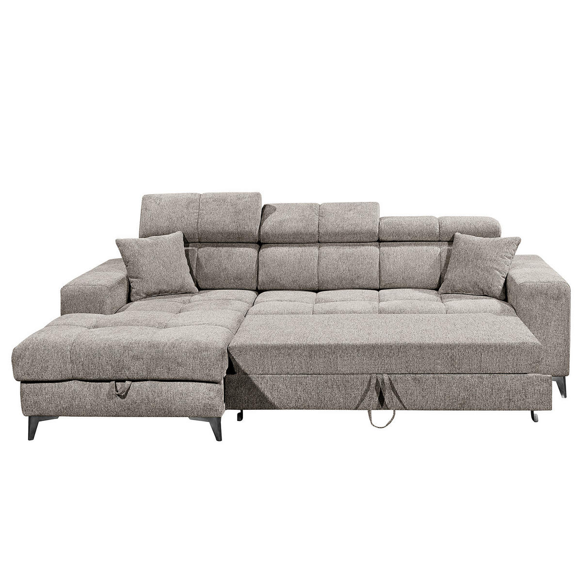 ECKSOFA mit Longchair - Kopfstütze verstellbar, Schlaffunktion, Bettkasten - Taupe/Schwarz, Kunststoff/Textil (268/172cm) - home24
