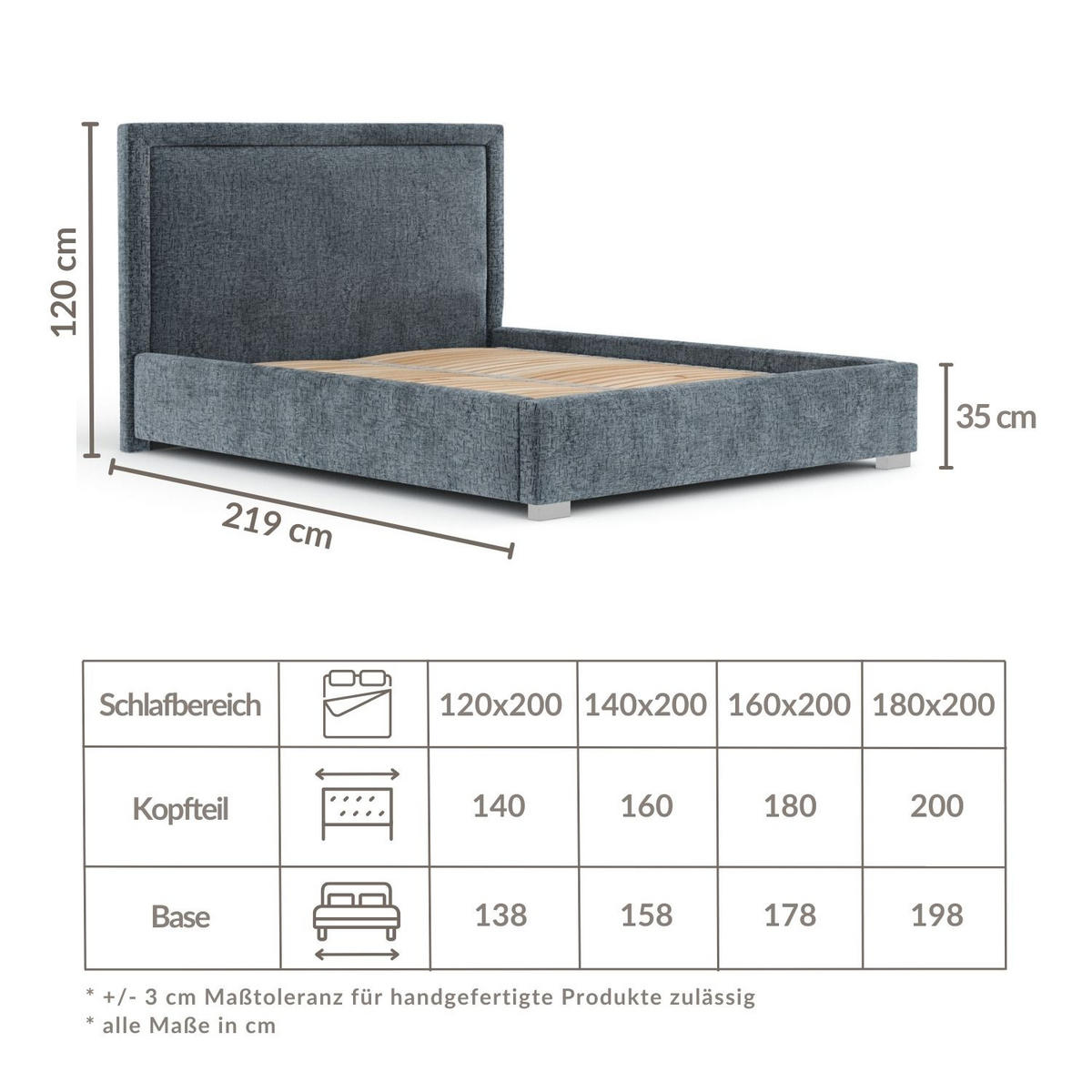 POLSTERBETT Ordina Marineblau 160/200 cm im Chenille-Stoff - Silberfarben/Naturfarben, Holz/Holzwerkstoff (160/200cm) - Maison de Reve
