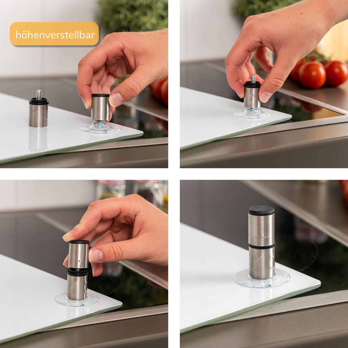 HERDABDECKPLATTEN-ERSATZFUß 4er-Set - Edelstahlfarben, Metall (2/5.5/2cm) - bremermann