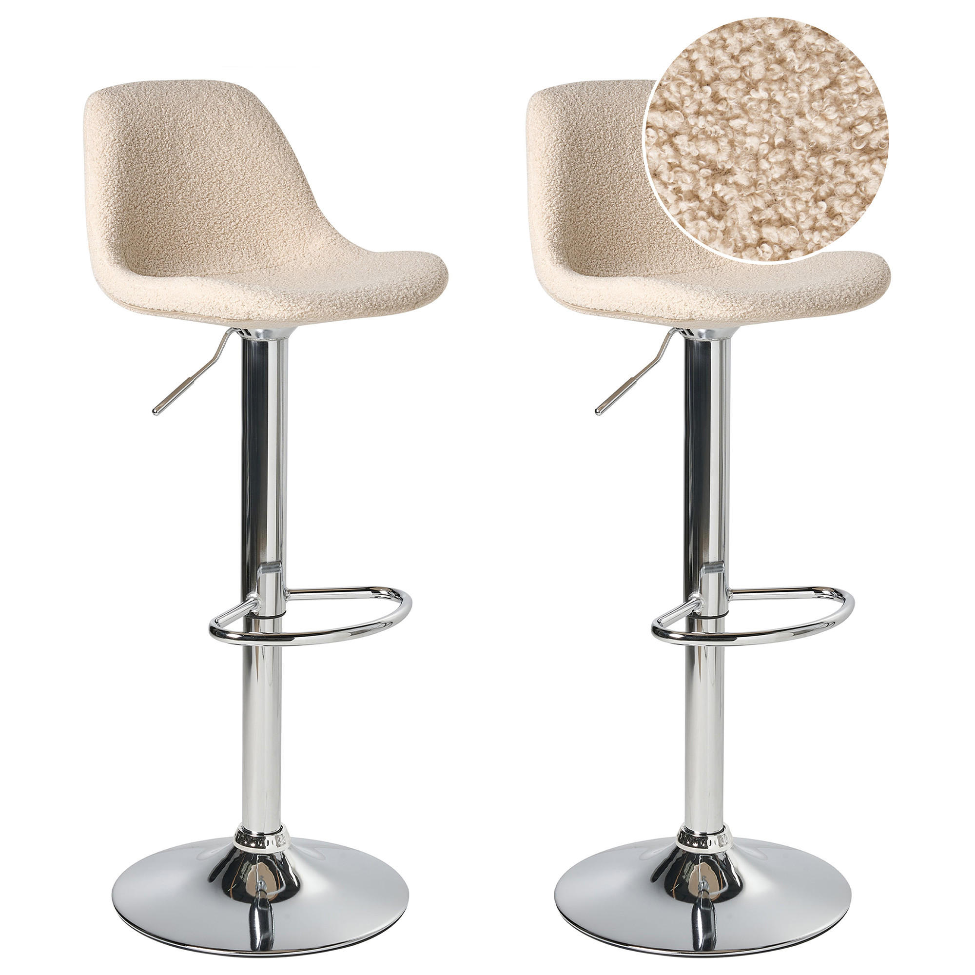 BARHOCKER 2er-Set Bouclé drehbar Hellbeige Kahla - Beige/Silberfarben, Textil (39/80/42cm) - Beliani