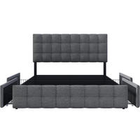 POLSTERBETT 140/200 cm Grau mit 4 Schubladen und höhenverstellbarem Kopfteil - Grau, Textil (140/200cm) - OKWISH