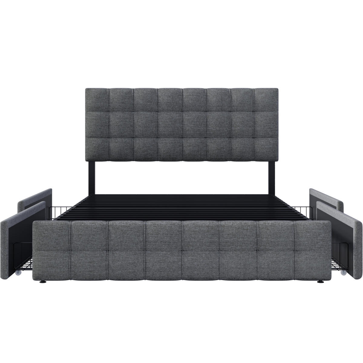 POLSTERBETT 140/200 cm grau mit 4 Schubladen und höhenverstellbarem Kopfteil - Grau, Textil (140/200cm) - OKWISH