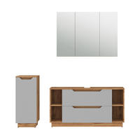 BADMÖBEL-SET Lotta Eiche/grau gestreift 3 Teile - Eichefarben/Grau, Holzwerkstoff (119.2/62.5/35cm) - Vicco