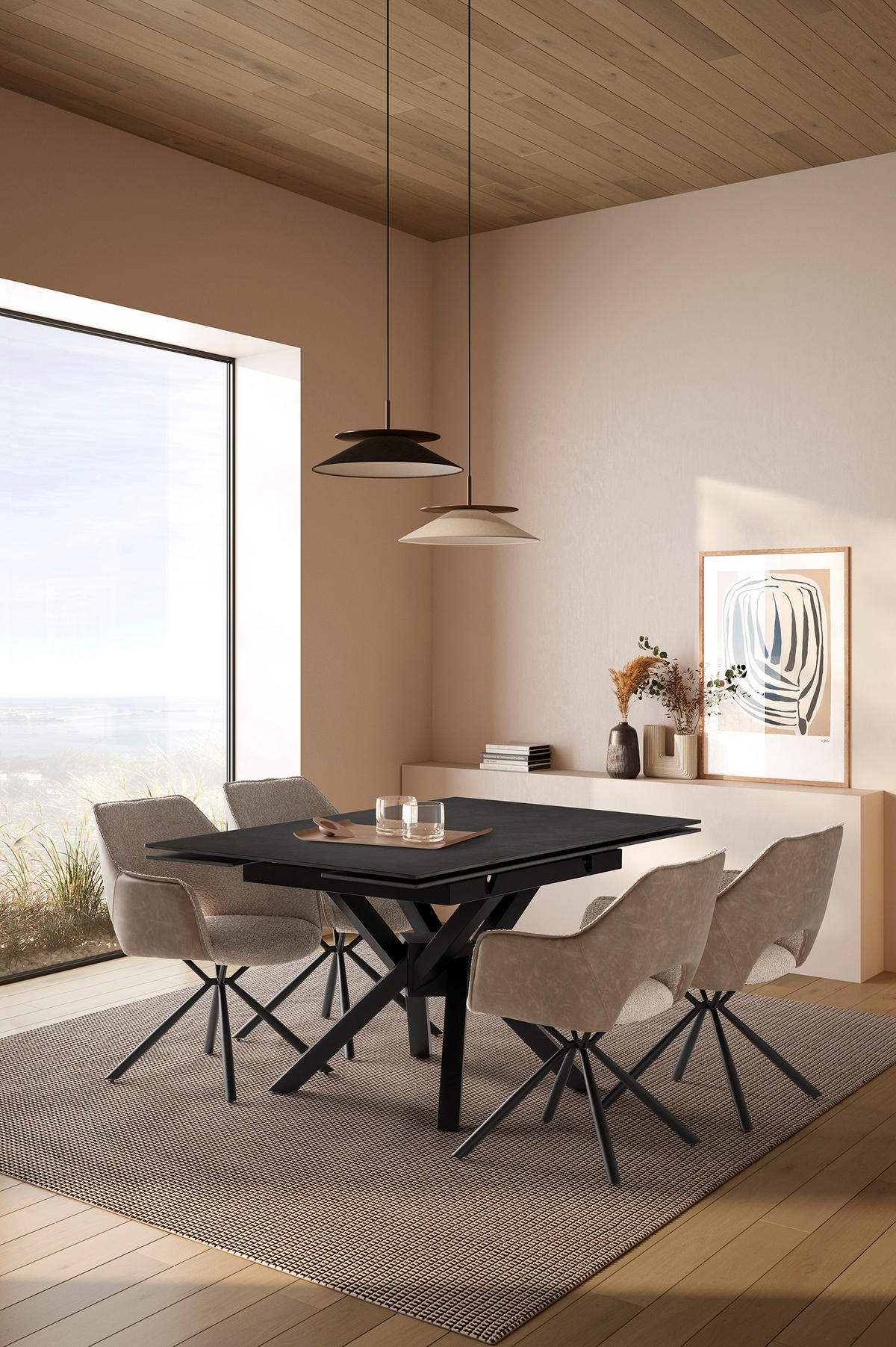 ESSTISCH Arlene Schwarz 150/90/76 cm - Schwarz, Stein (150/90/76cm) - Drawer