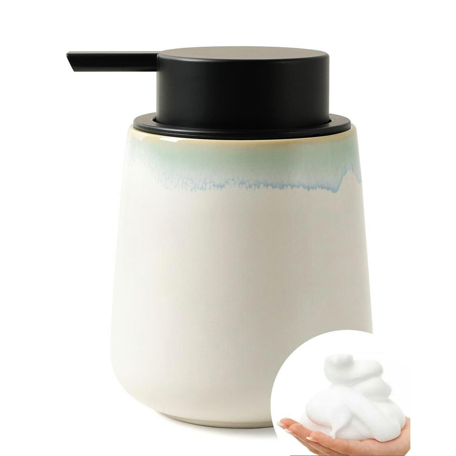 SCHAUMSEIFENSPENDER Keramik Weiß / Grüner Rand 350 ml - Grün, Keramik (9/12/9cm)