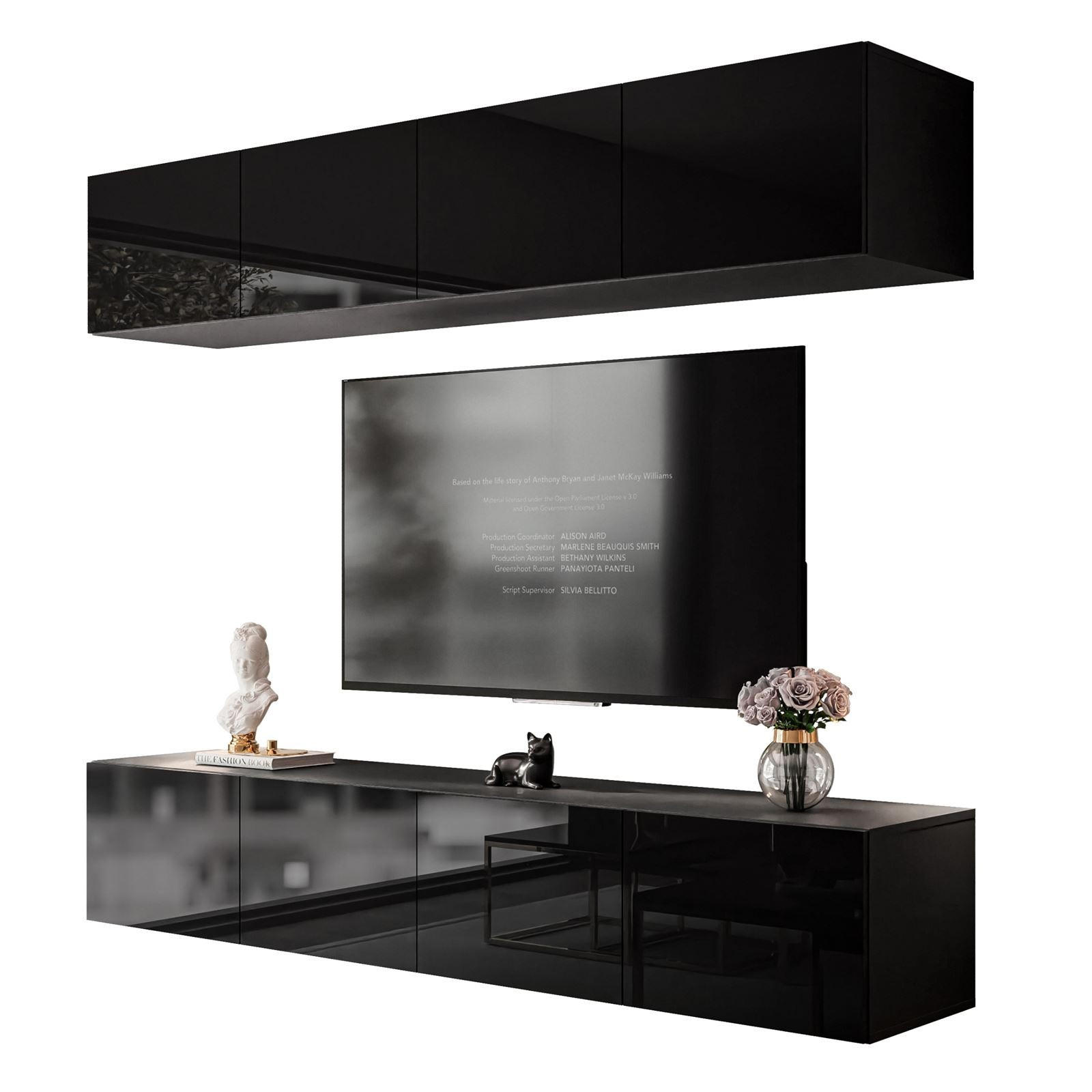 Lookway Wohnwand Schwarz Hochglanz 200x36x40 cm