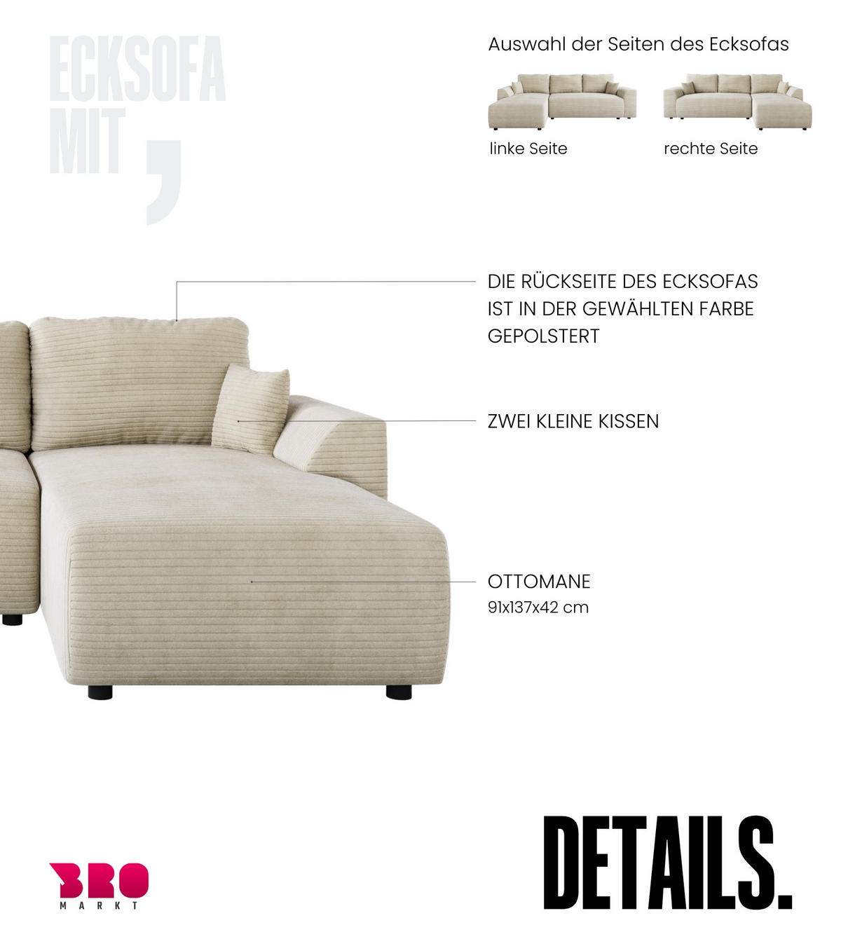 ECKSOFA Romeo mit Schlaffunktion Beige - Beige, Textil (285/185cm) - Bromarkt