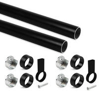 KORPUSSCHIENEN Runde, D.28mm, Länge 1,15m mit Halterungen, Aluminium und Zamak, Schwarz lackiert 2er-set - Schwarz, Metall (5.5/10/120cm) - EMUCA