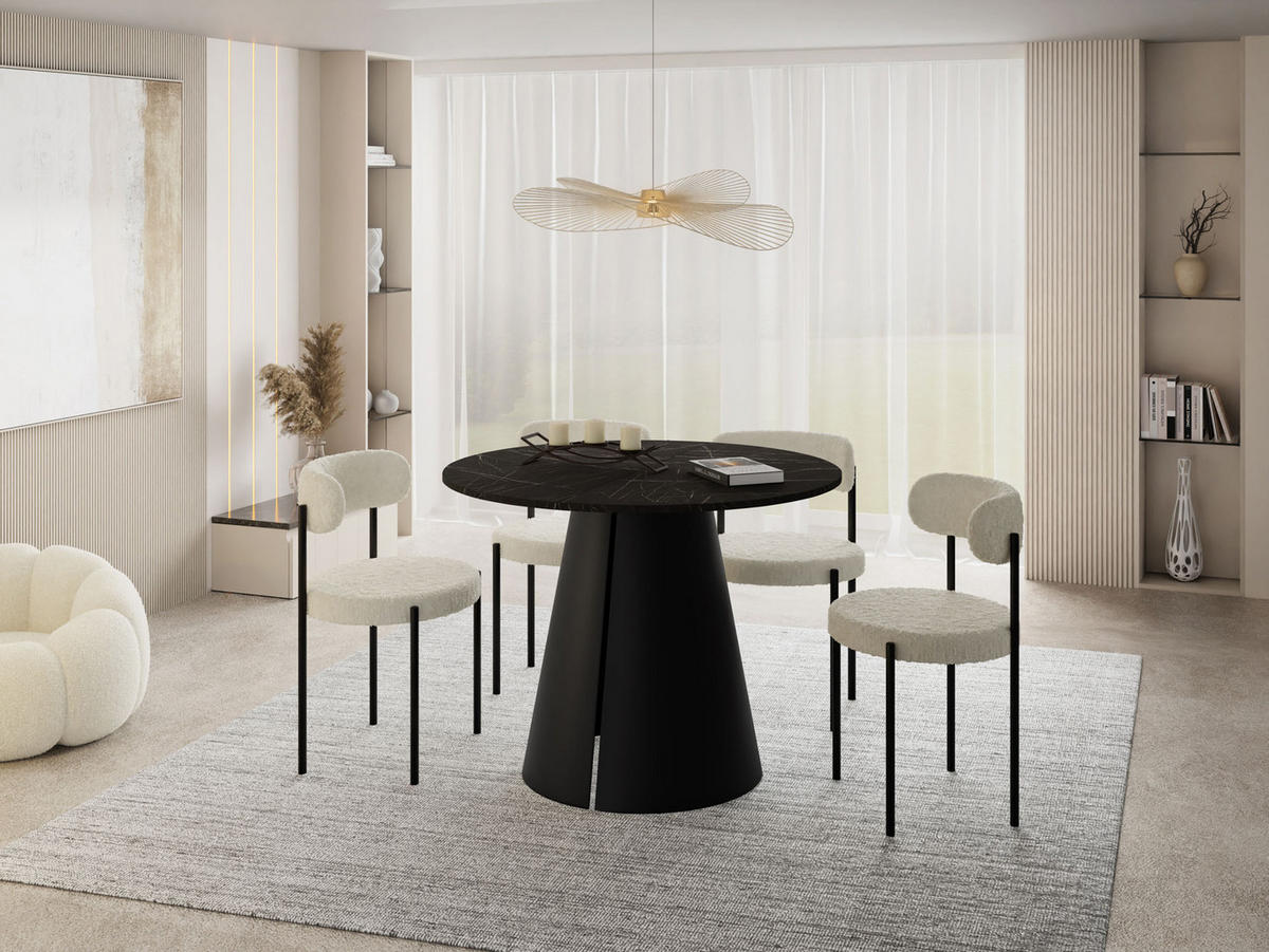 ESSTISCH Lamio runder ausziehbarer, Marmor Schwarz 120-200/120/76 cm - Anthrazit/Schwarz, Holzwerkstoff/Metall (120/120/76cm) - WFL GROUP