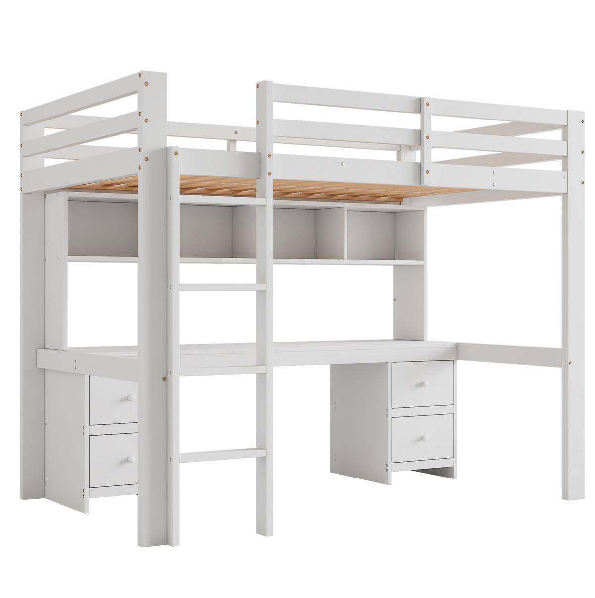 HOCHBETT 90/200 cm mit Schreibtisch, 4 Schubladen und Ablagefächern aus Kiefern Holzwerkstoff, Weiß - Weiß, Holzwerkstoff (90/200cm) - Redom