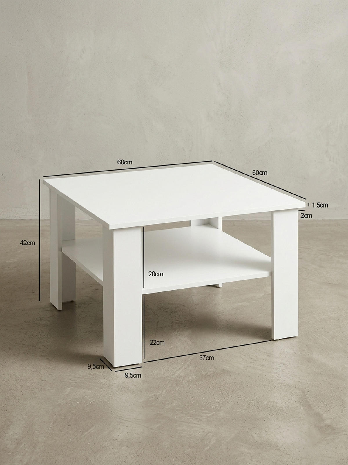 COUCHTISCH NIDDA aus Sonoma Eiche, kratzfest und Ablagefläche, Weiß 60x60x42 cm - Weiß, Holz (60/60/42cm) - KADIMA DESIGN