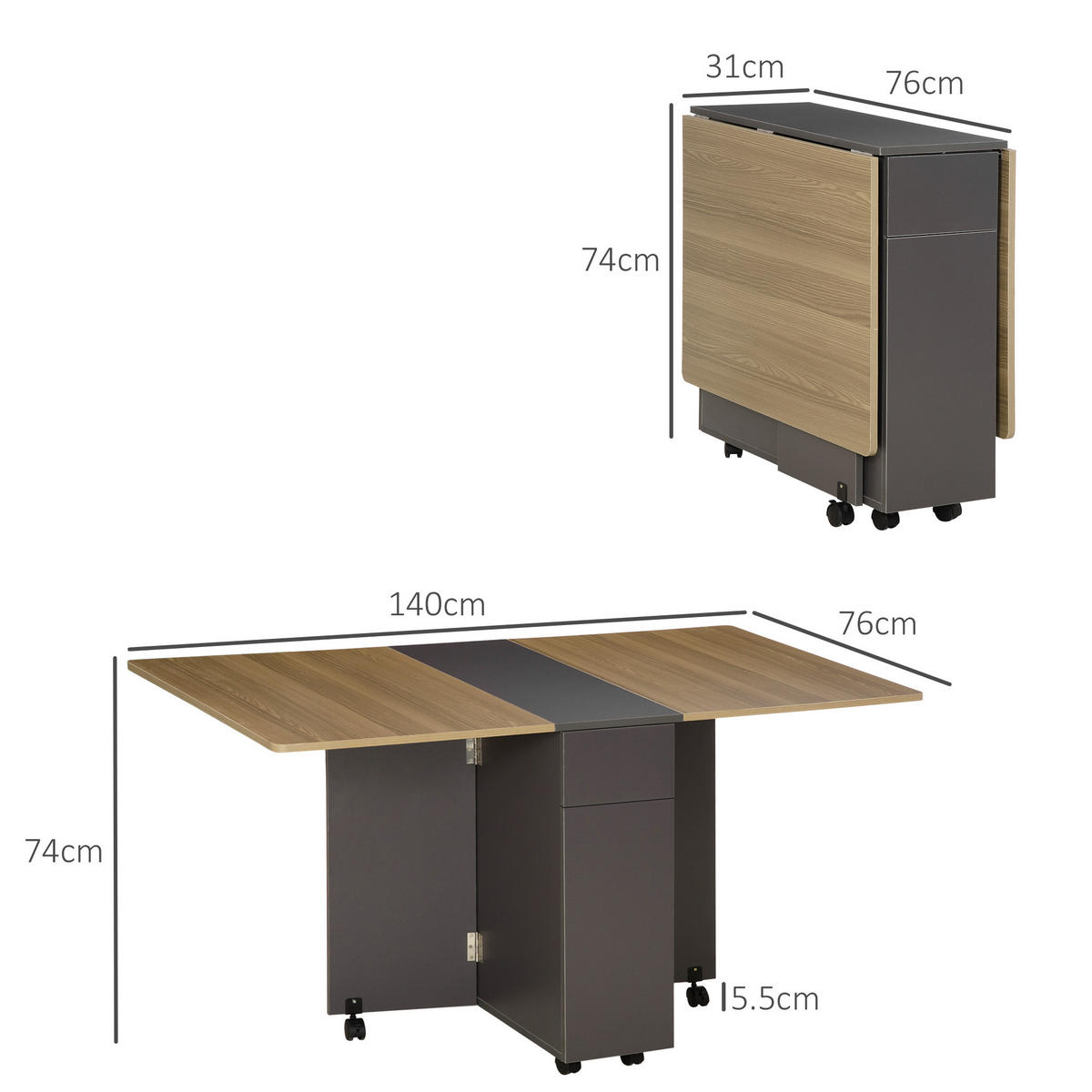 ESSTISCH Braun, Grau, Natur 1 Stück - Braun, Kunststoff (140/76/74cm) - GiPP