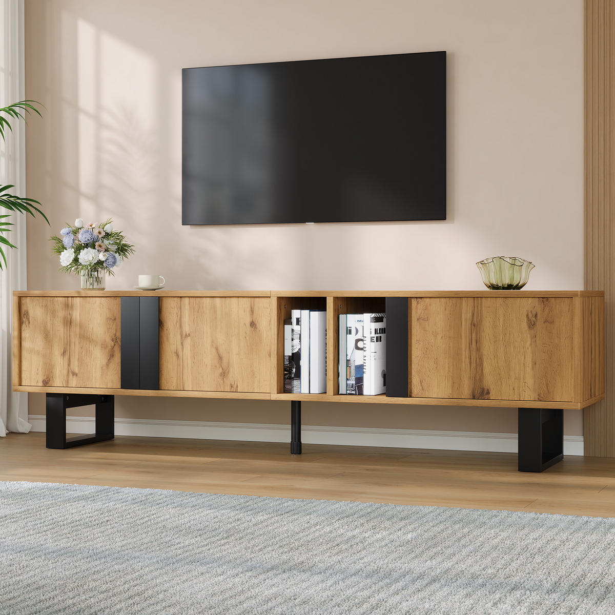TV-SCHRANK 190/35/37 cm Weiß mit offene Ablagefächer und Hochglanzfronten - Weiß, Holzwerkstoff (275/37/35cm) - Oxeza