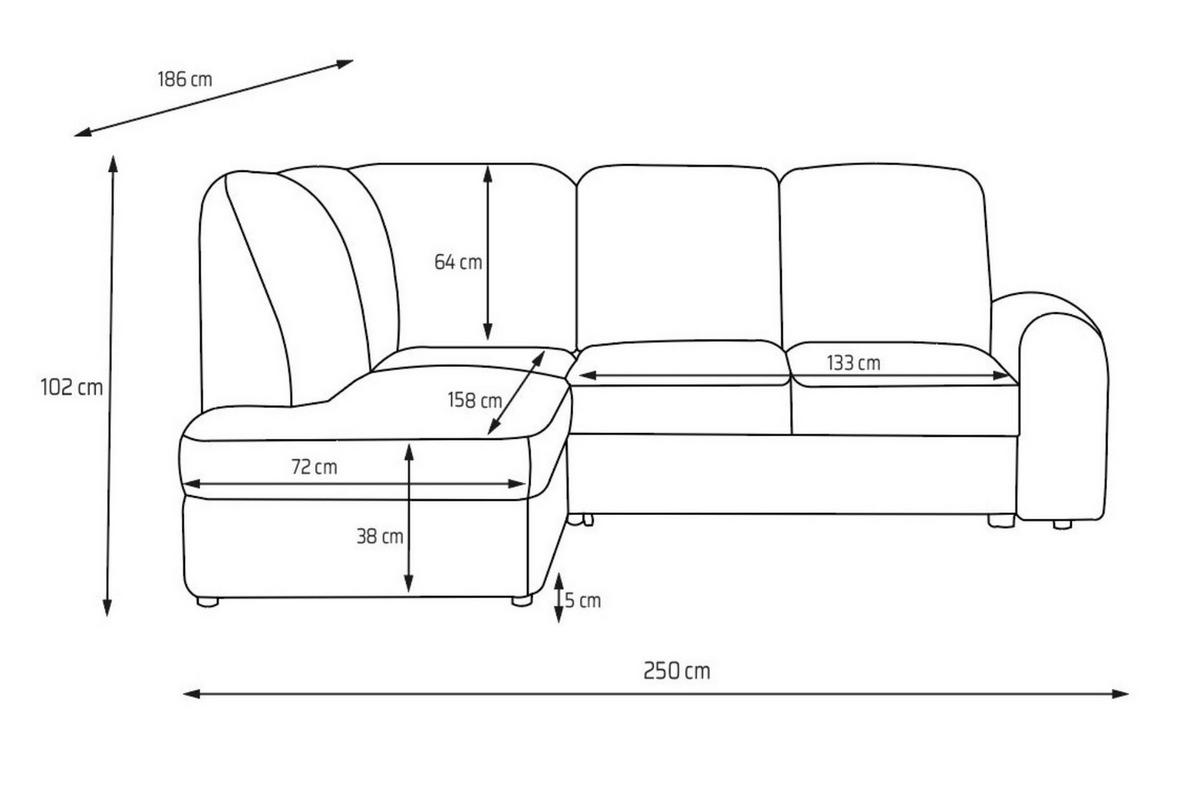 ECKSOFA VIBE L Rechts mit Schlaffunktion 129x205 Chenille Grau - Schwarz/Grau, Holz/Kunststoff (250/186cm) - Muffo