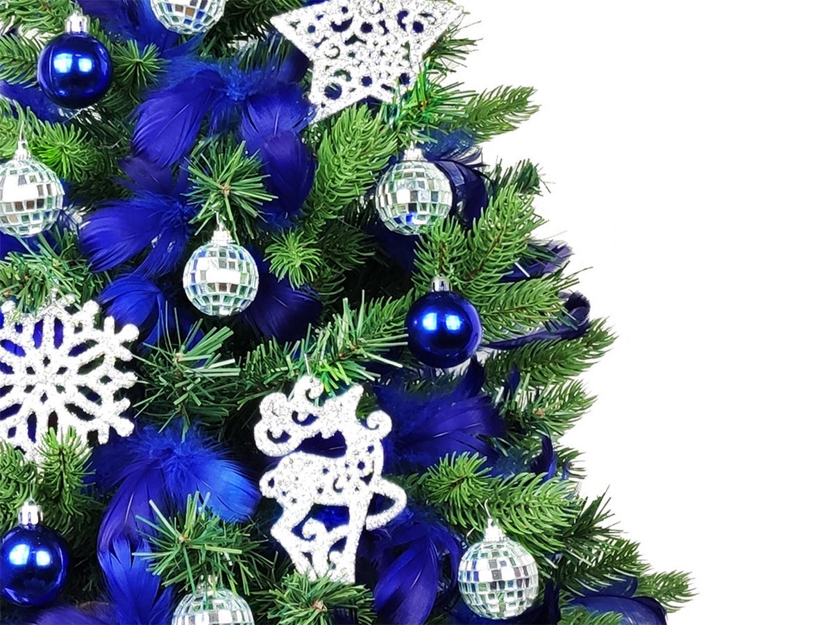 LAALU WEIHNACHTSBAUM geschmückt künstlich VECERNICE 60 cm mit LED-BELEUCHTUNG IM TOPF - Blau/Silberfarben, Kunststoff (60cm) - LAALU
