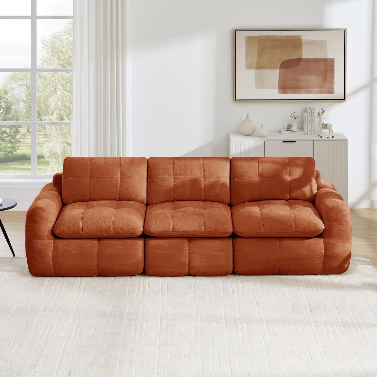3-SITZER-SOFA DE-34464 Karostepp-Design und 32D-Schaum Orange - Orange, Textil (97/68/264cm) - ComfortXL